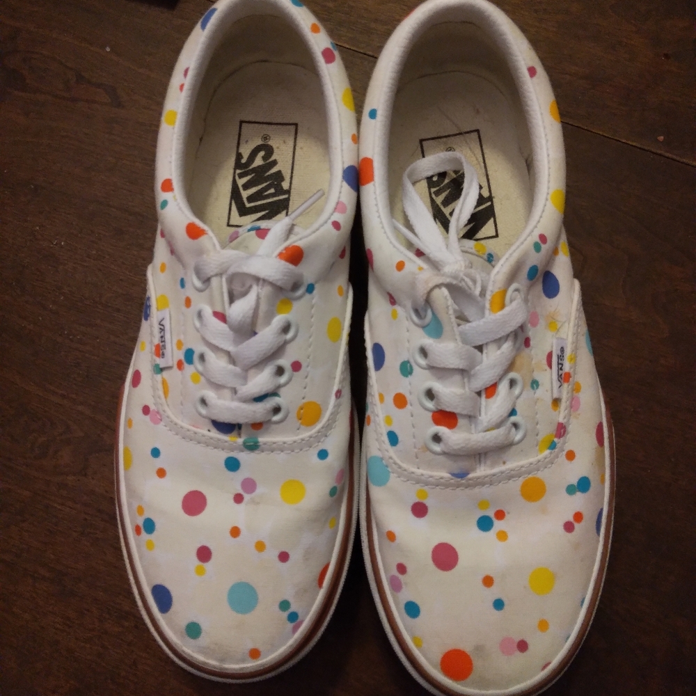 Vans White Canvas Sneakers with Multicolor Polka Dots
